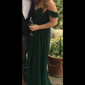 Floor length green black tie/formal/wedding guest off-the-shoulders dress